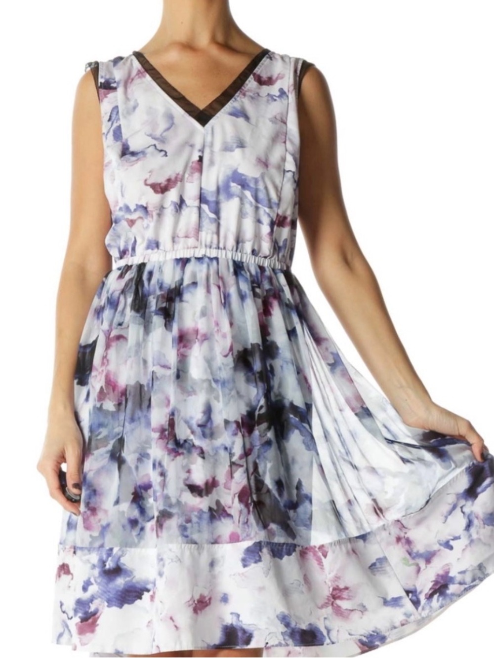 Simply Vera Vera Wang Watercolor Floral Chiffon Dress Small Romantic Feminine